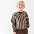 Brown Vertical Stripe Bamboo French Terry Pullover
