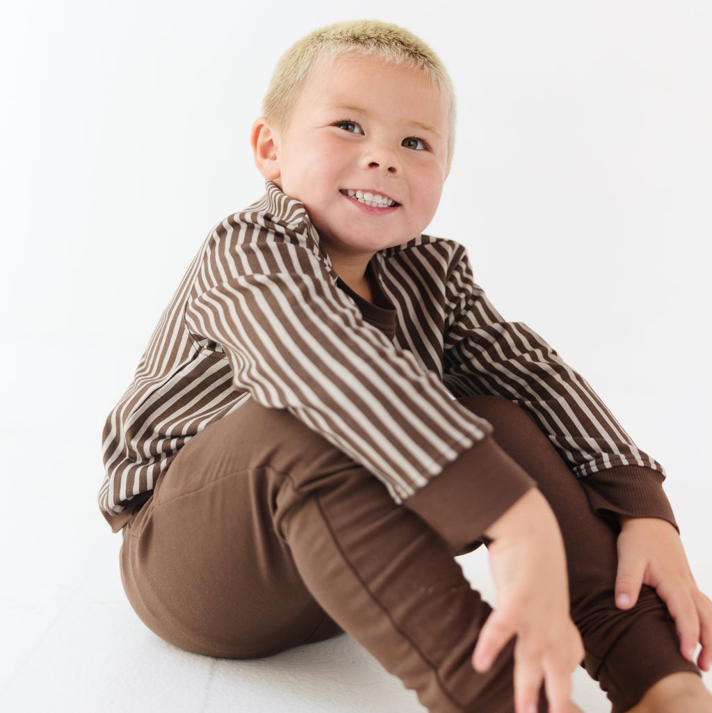 Brown Vertical Stripe Bamboo French Terry Pullover
