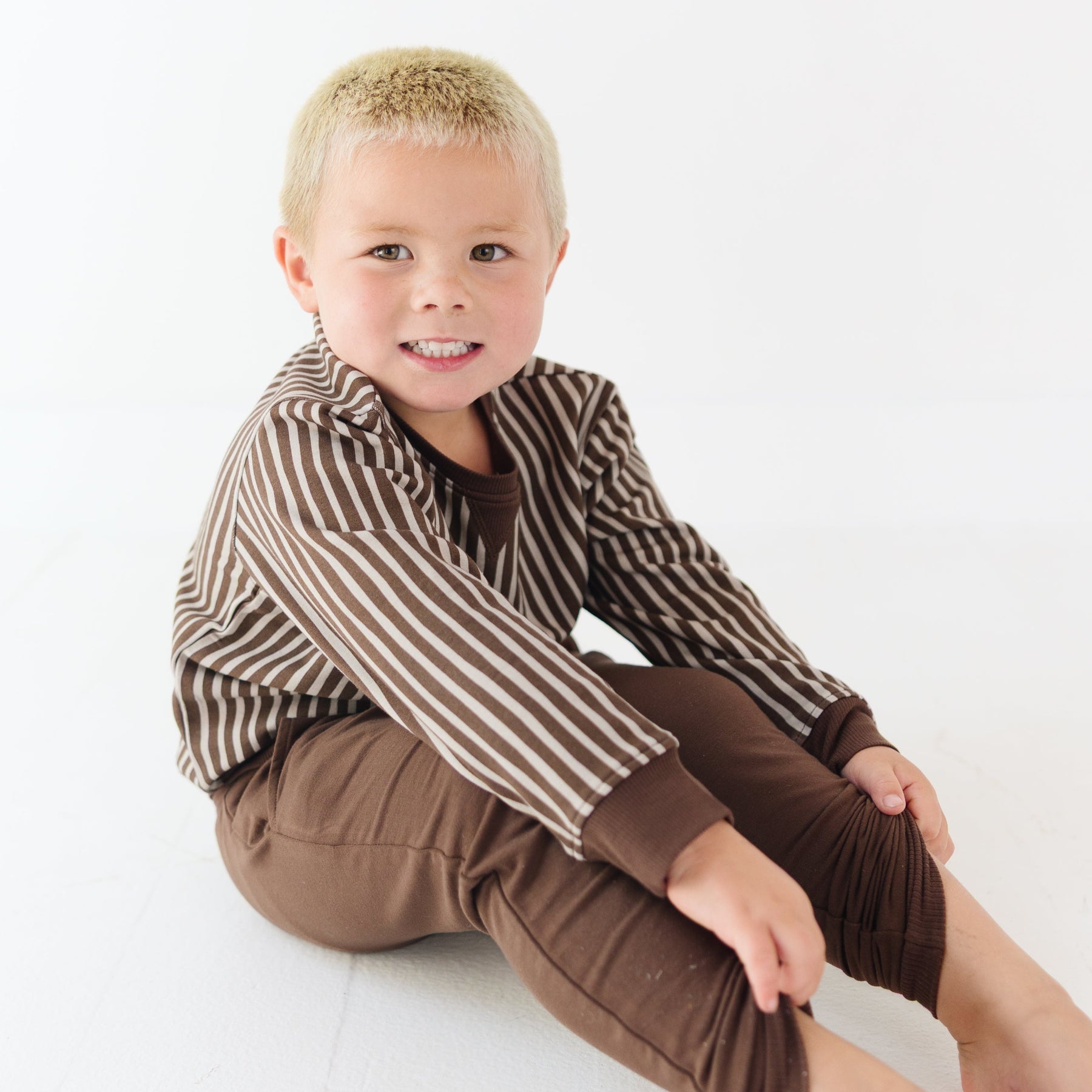 Brown Vertical Stripe Bamboo French Terry Pullover