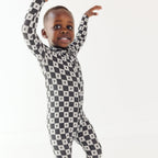 Checkered Lightning Bolt Small Ribbed Zip Romper