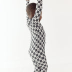 Checkered Lightning Bolt Small Ribbed Zip Romper