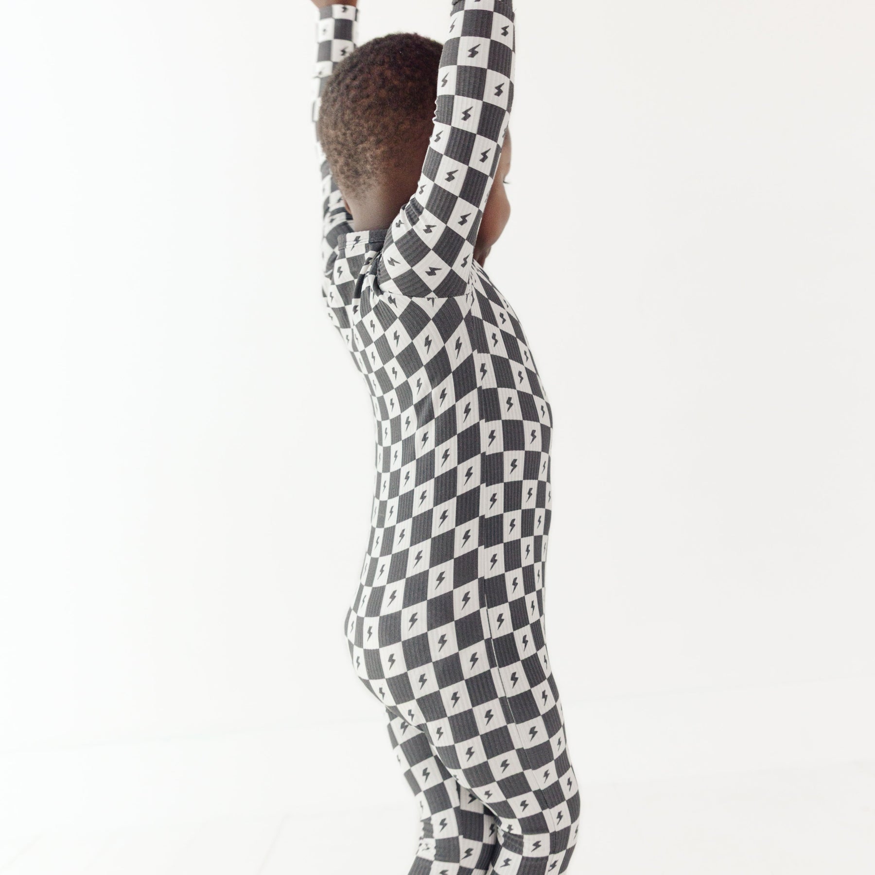 Checkered Lightning Bolt Small Ribbed Zip Romper