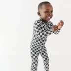 Checkered Lightning Bolt Small Ribbed Zip Romper
