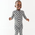 Checkered Lightning Bolt Small Ribbed Zip Romper