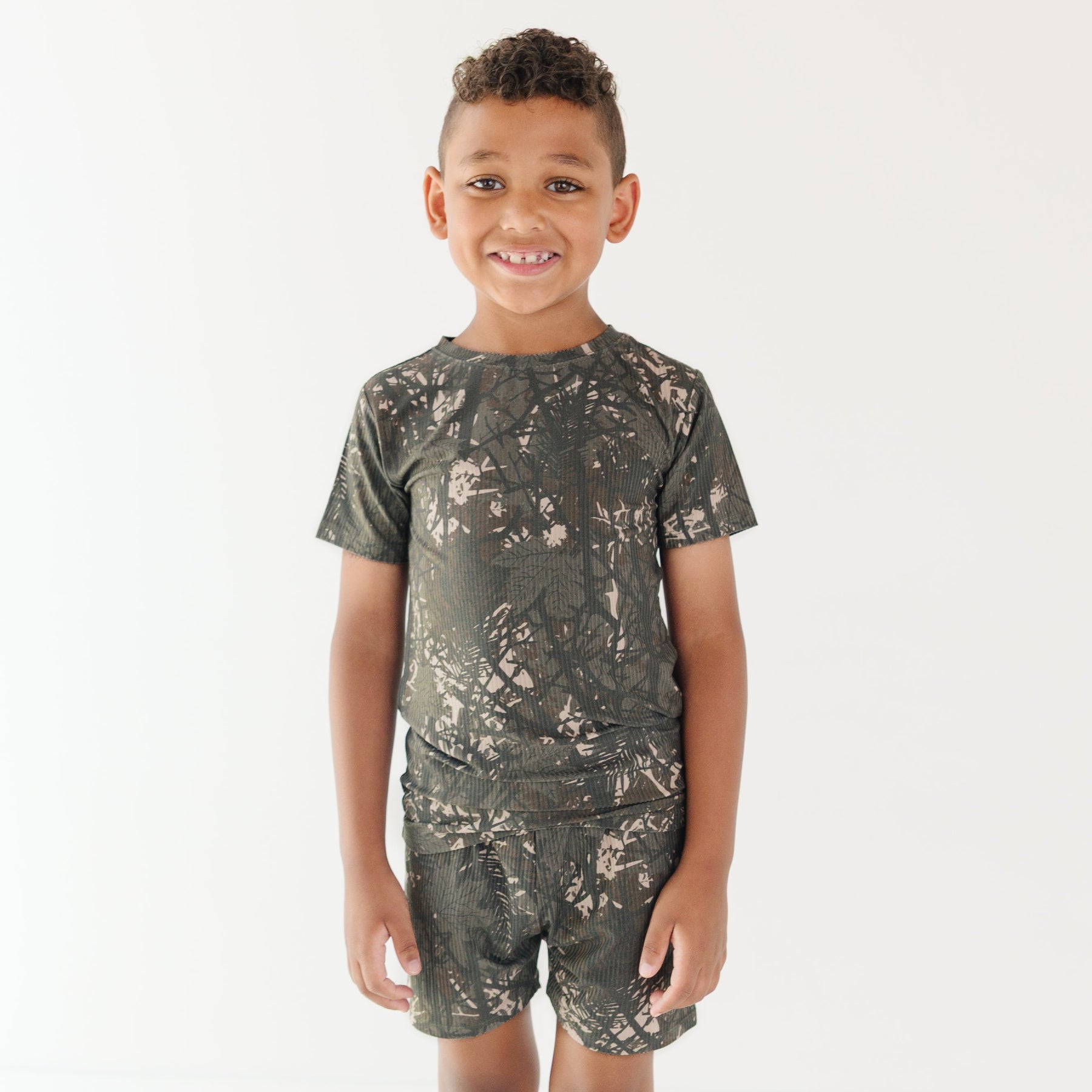 Woodland Camo Small Ribbed Shorts Two-Piece Set