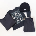 Dark Navy with Brave Embroidered Bamboo French Terry Pullover