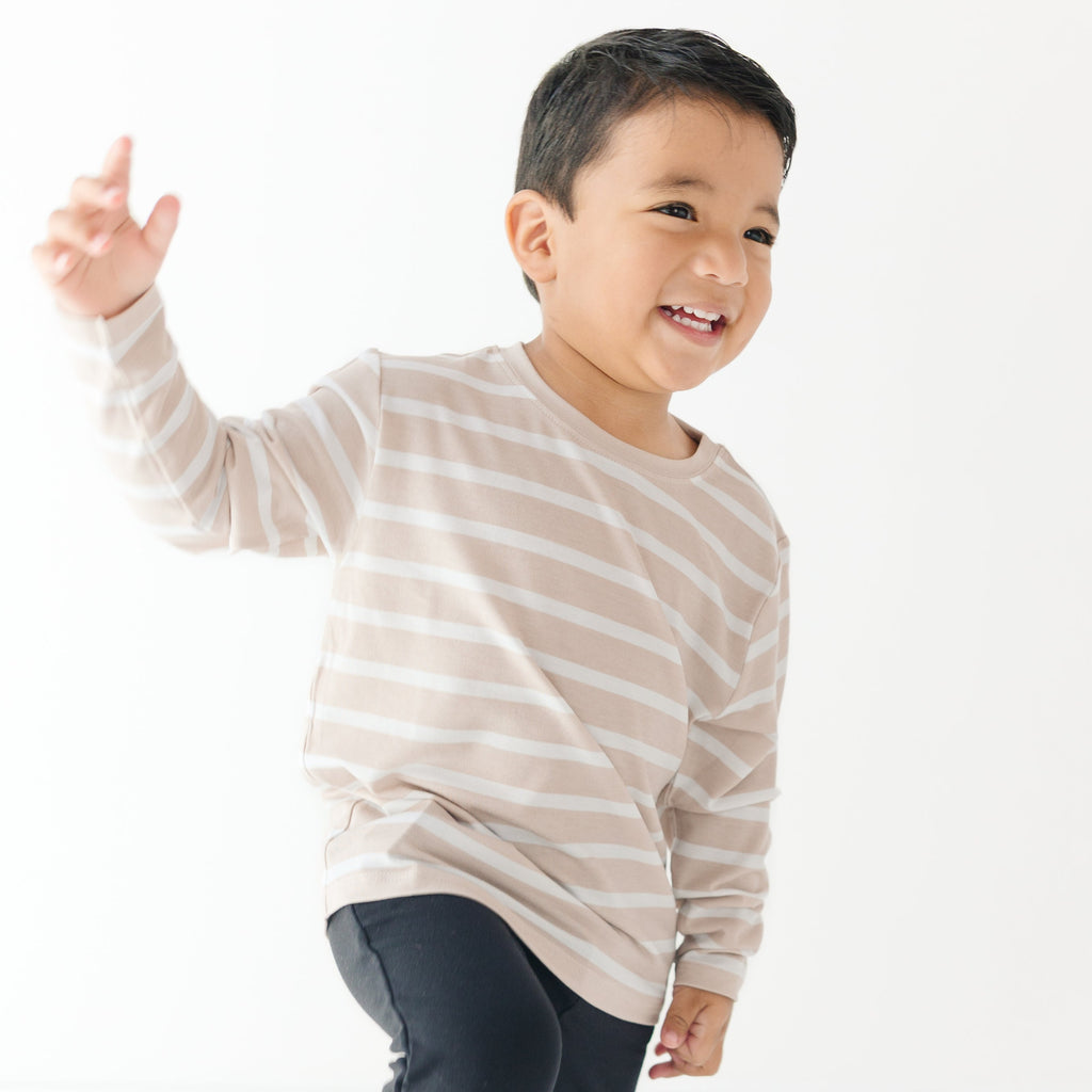 Tan Wide Stripe Long Sleeve Shirt