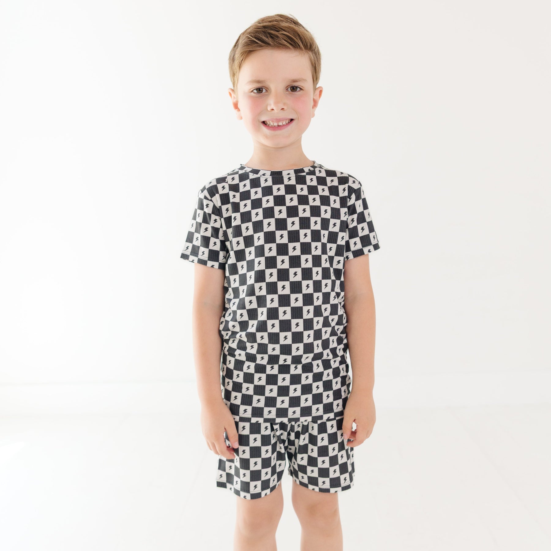 Checkered Lightning Bolt Small Ribbed Shorts Two-Piece Set
