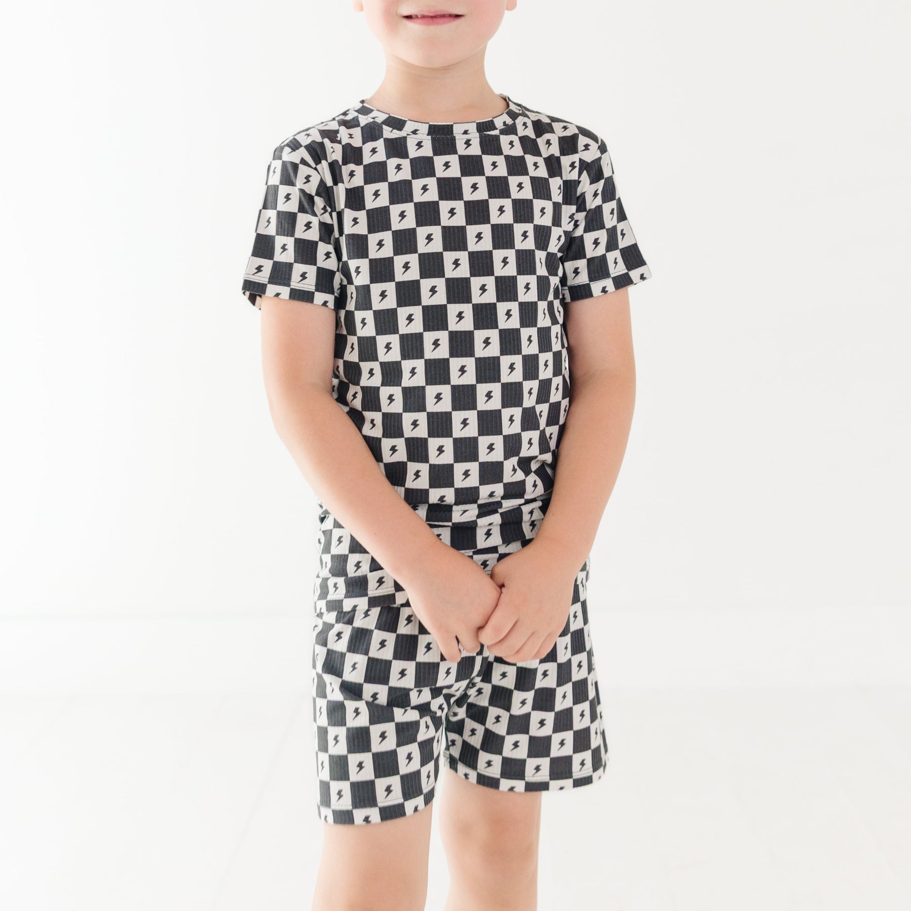 Checkered Lightning Bolt Small Ribbed Shorts Two-Piece Set