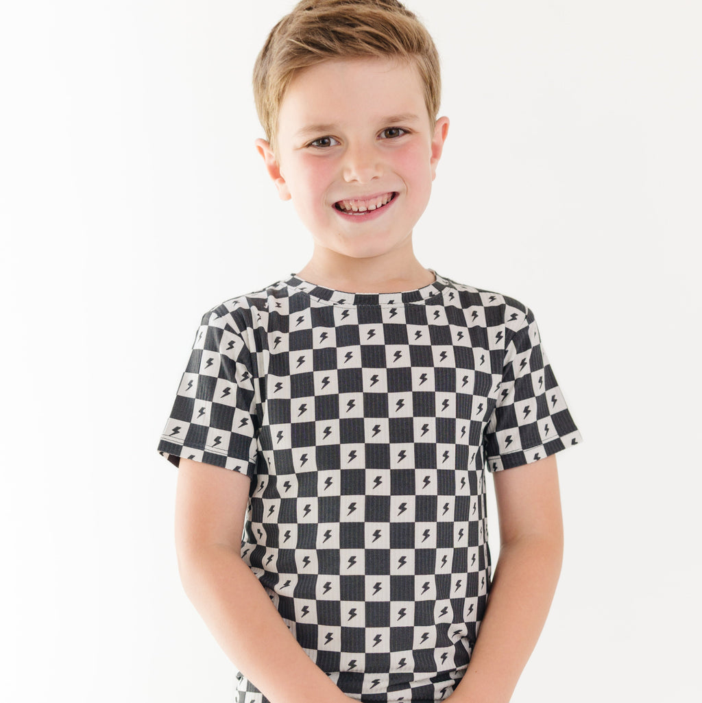 Checkered Lightning Bolt Small Ribbed Shorts Two-Piece Set