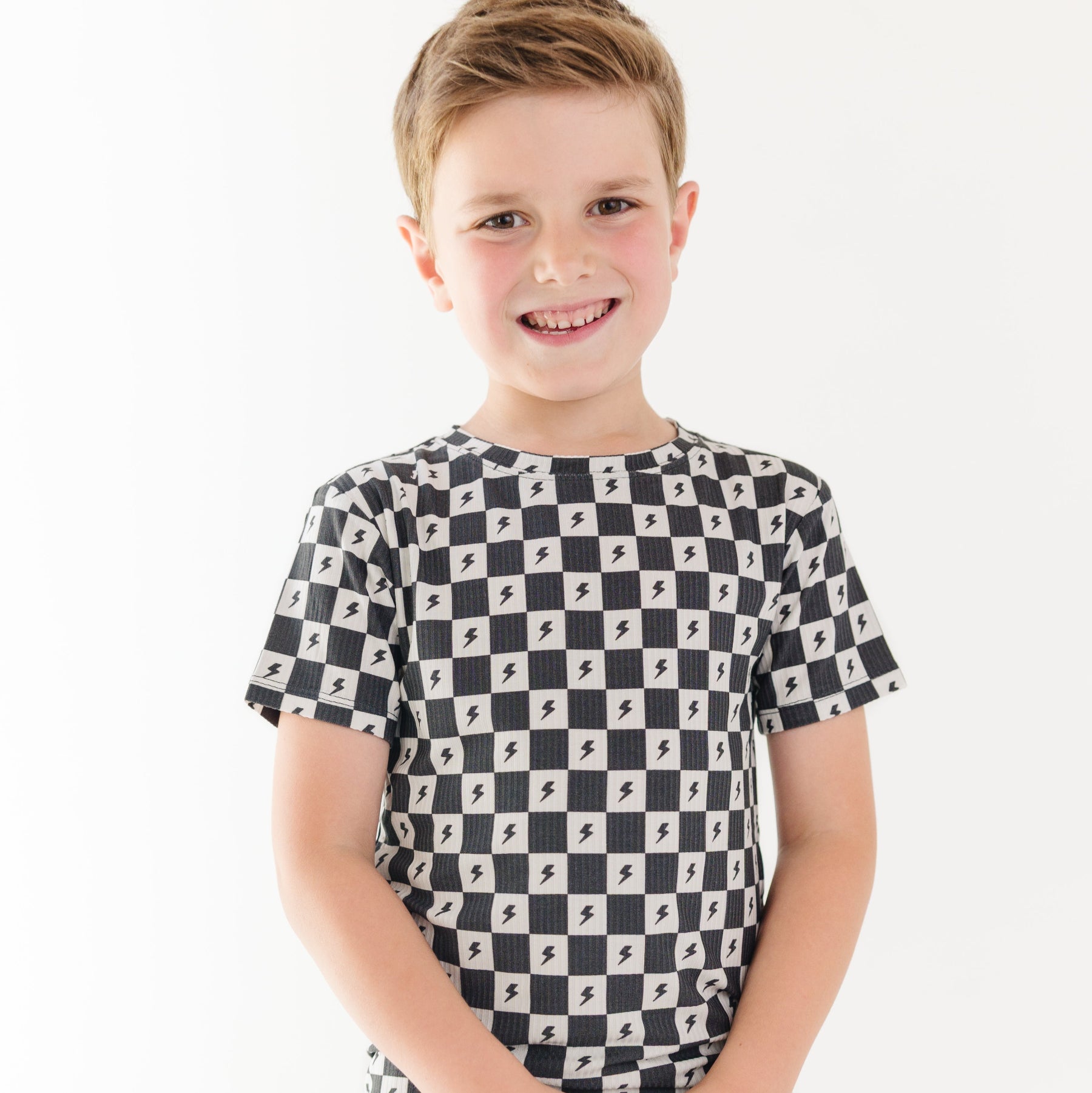 Checkered Lightning Bolt Small Ribbed Shorts Two-Piece Set