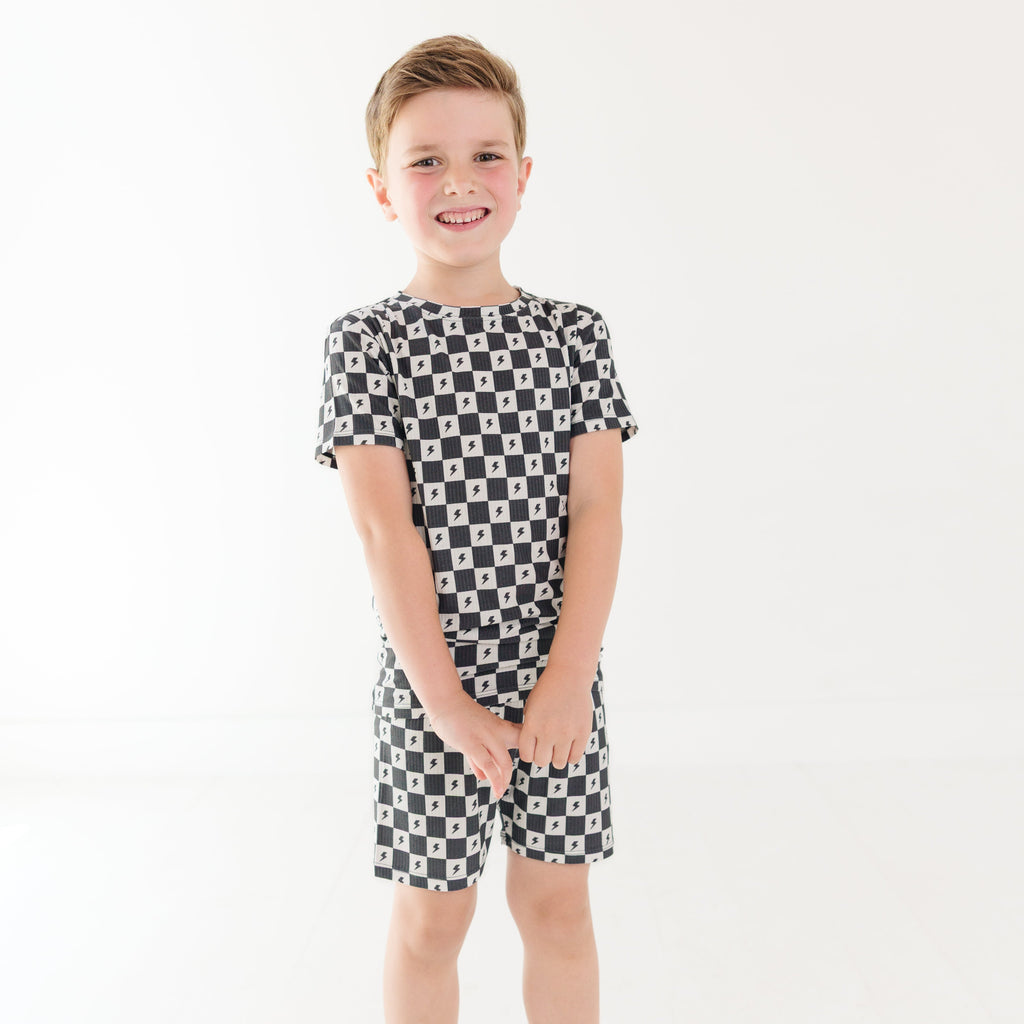 Checkered Lightning Bolt Small Ribbed Shorts Two-Piece Set