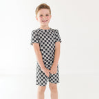 Checkered Lightning Bolt Small Ribbed Shorts Two-Piece Set