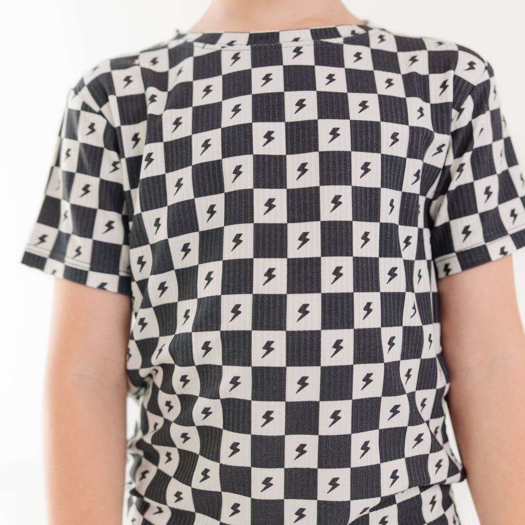 Checkered Lightning Bolt Small Ribbed Shorts Two-Piece Set