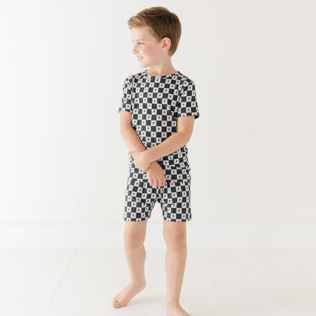 Checkered Lightning Bolt Small Ribbed Shorts Two-Piece Set