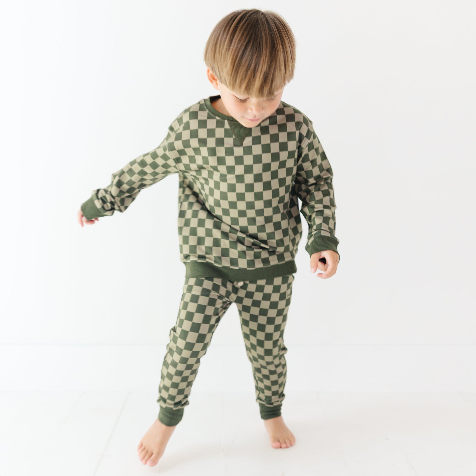Checkered Bamboo French Terry Pullover & Jogger Set