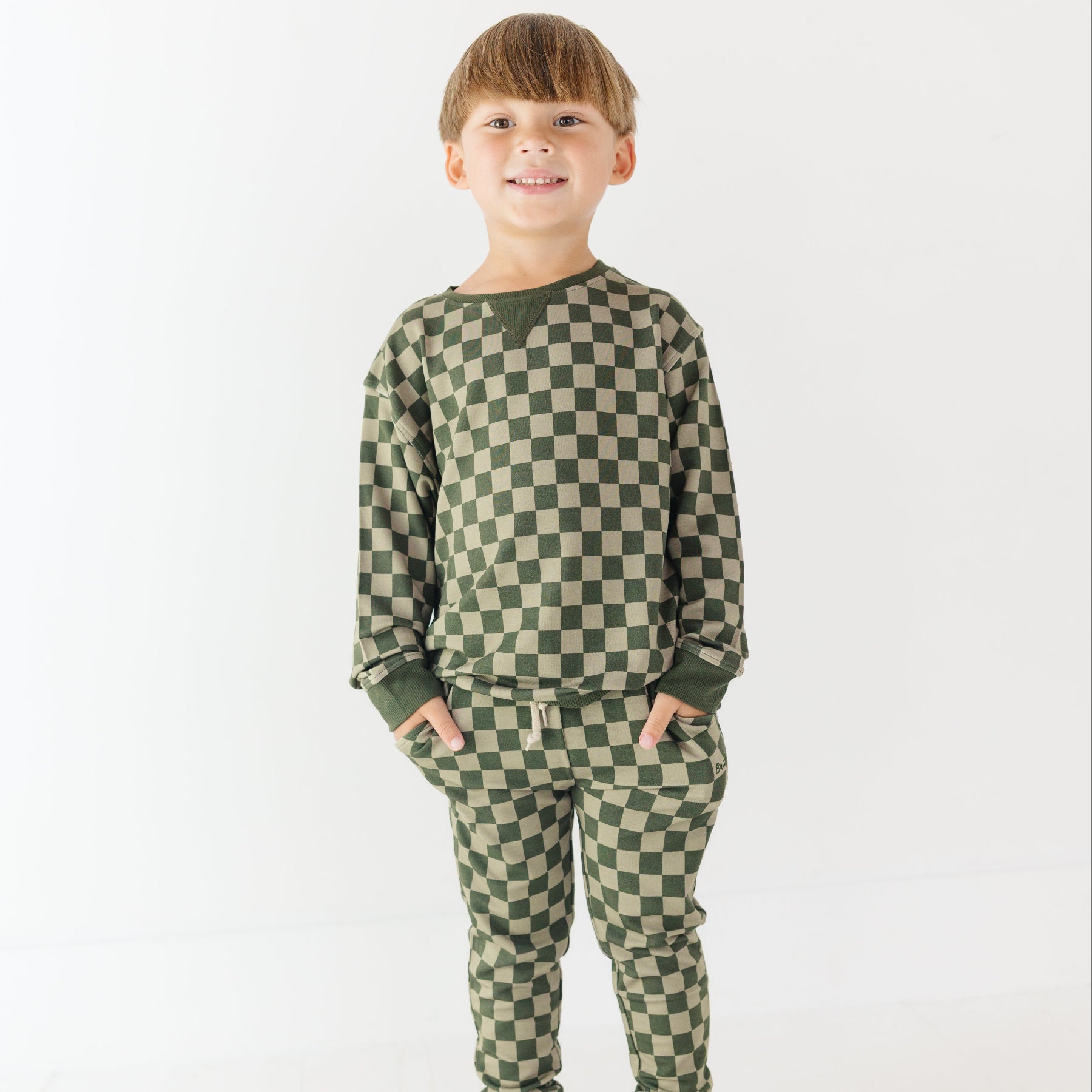 Checkered Bamboo French Terry Pullover & Jogger Set