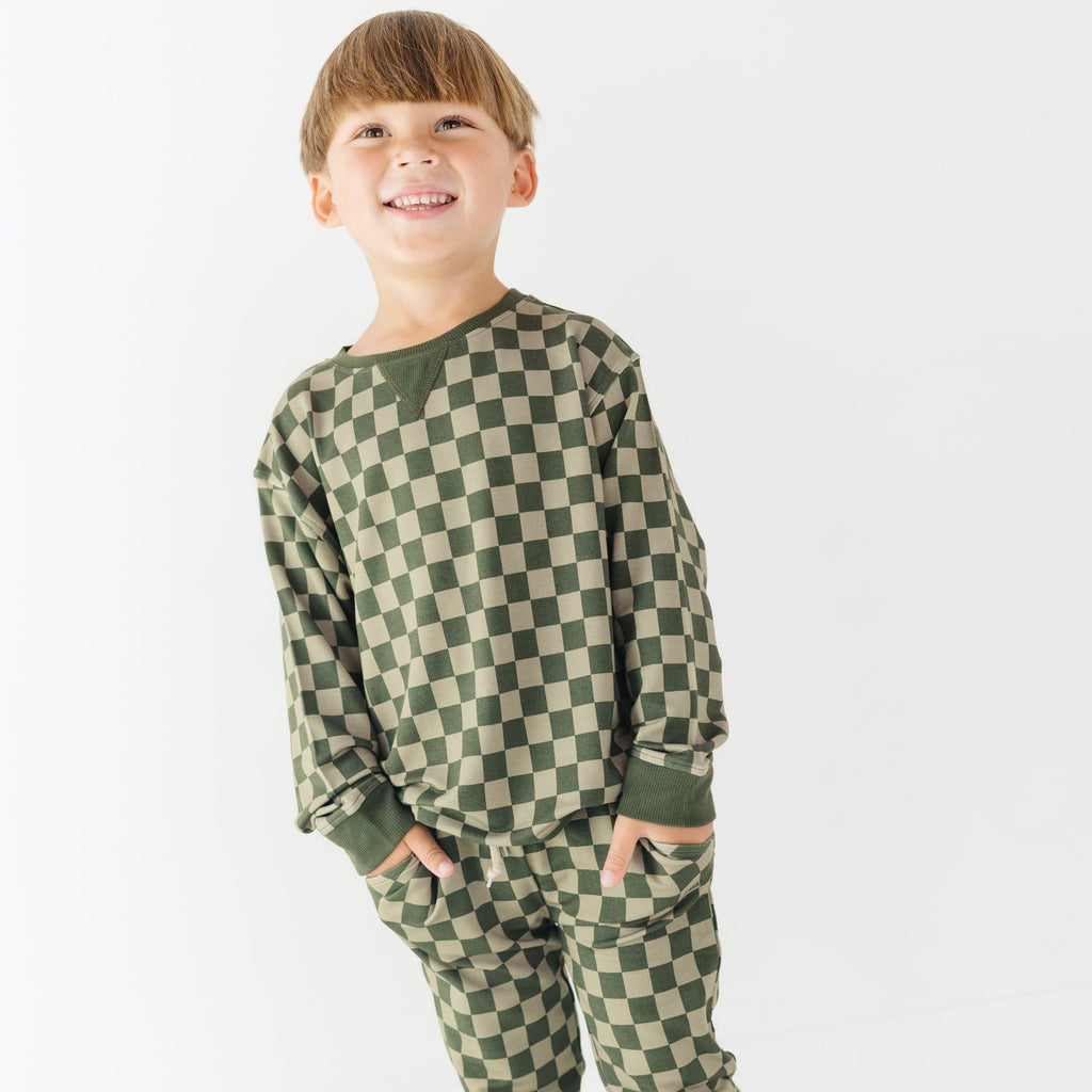 Checkered Bamboo French Terry Pullover