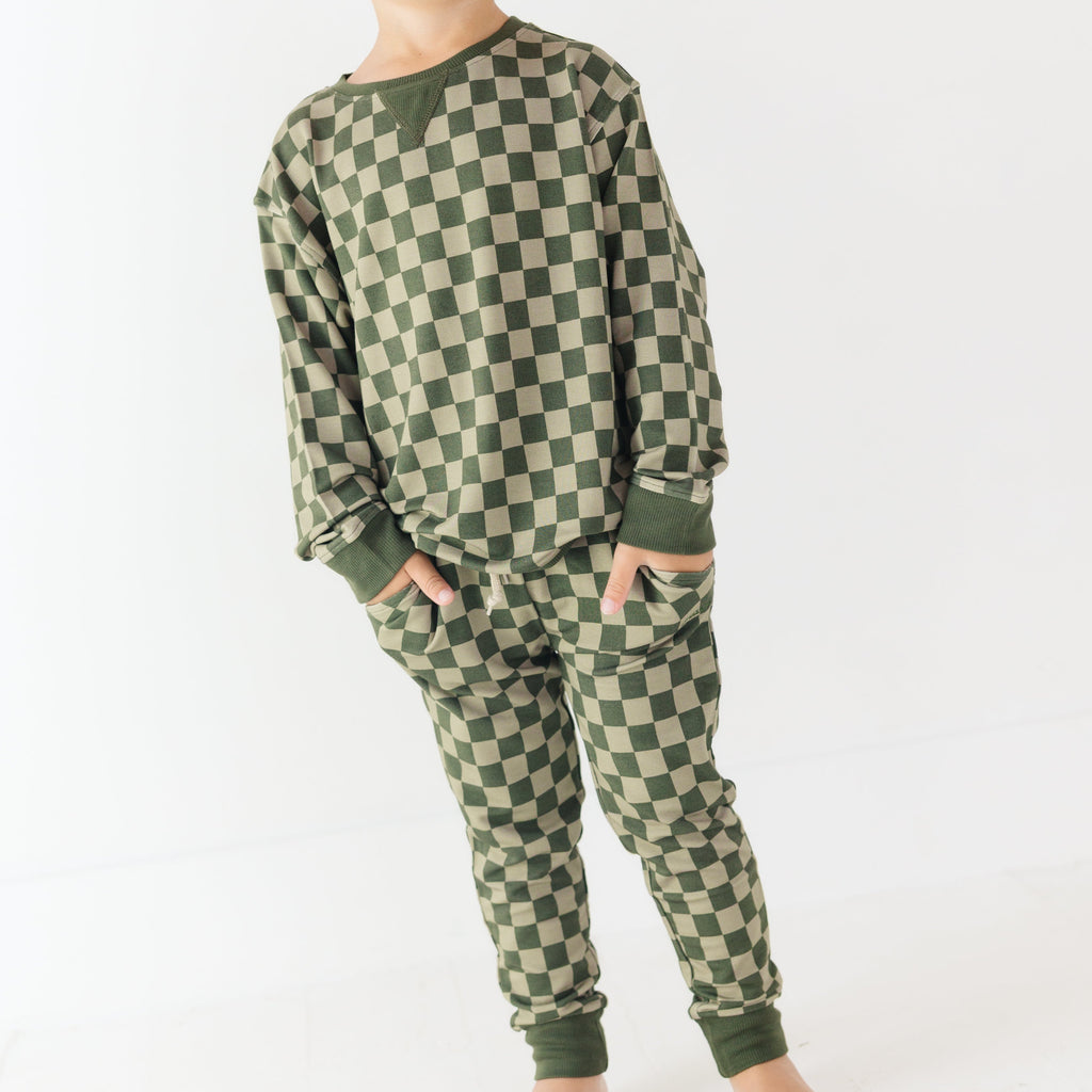 Checkered Bamboo French Terry Pullover & Jogger Set