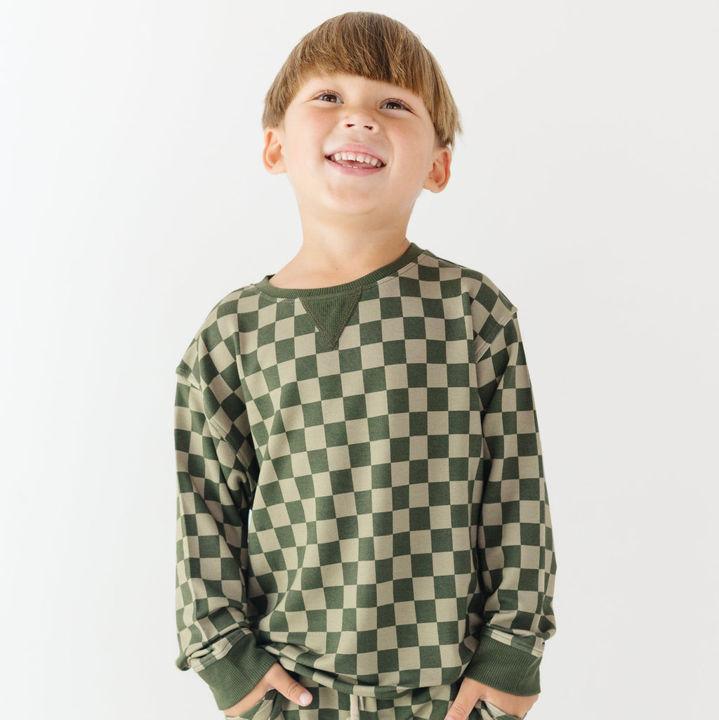 Checkered Bamboo French Terry Pullover