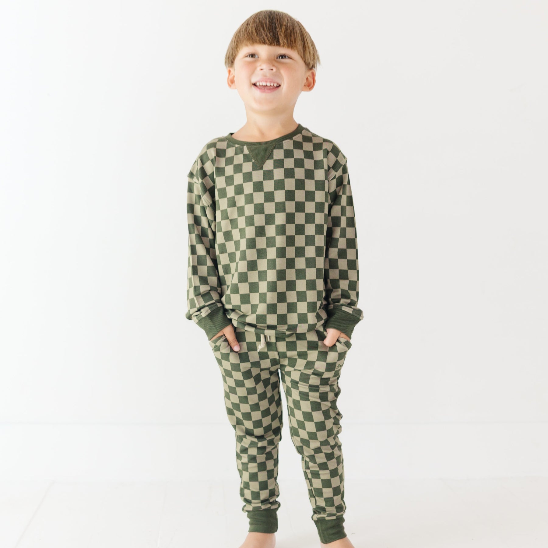 Checkered Bamboo French Terry Pullover & Jogger Set