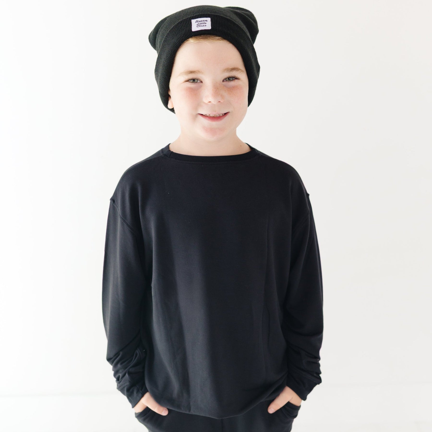 Jet Black with Brave Embroidered Bamboo French Terry Pullover
