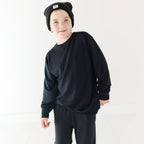 Jet Black with Brave Embroidered Bamboo French Terry Pullover