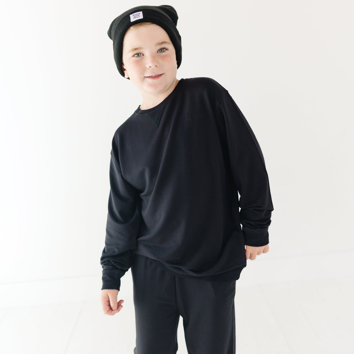 Jet Black with Brave Embroidered Bamboo French Terry Pullover