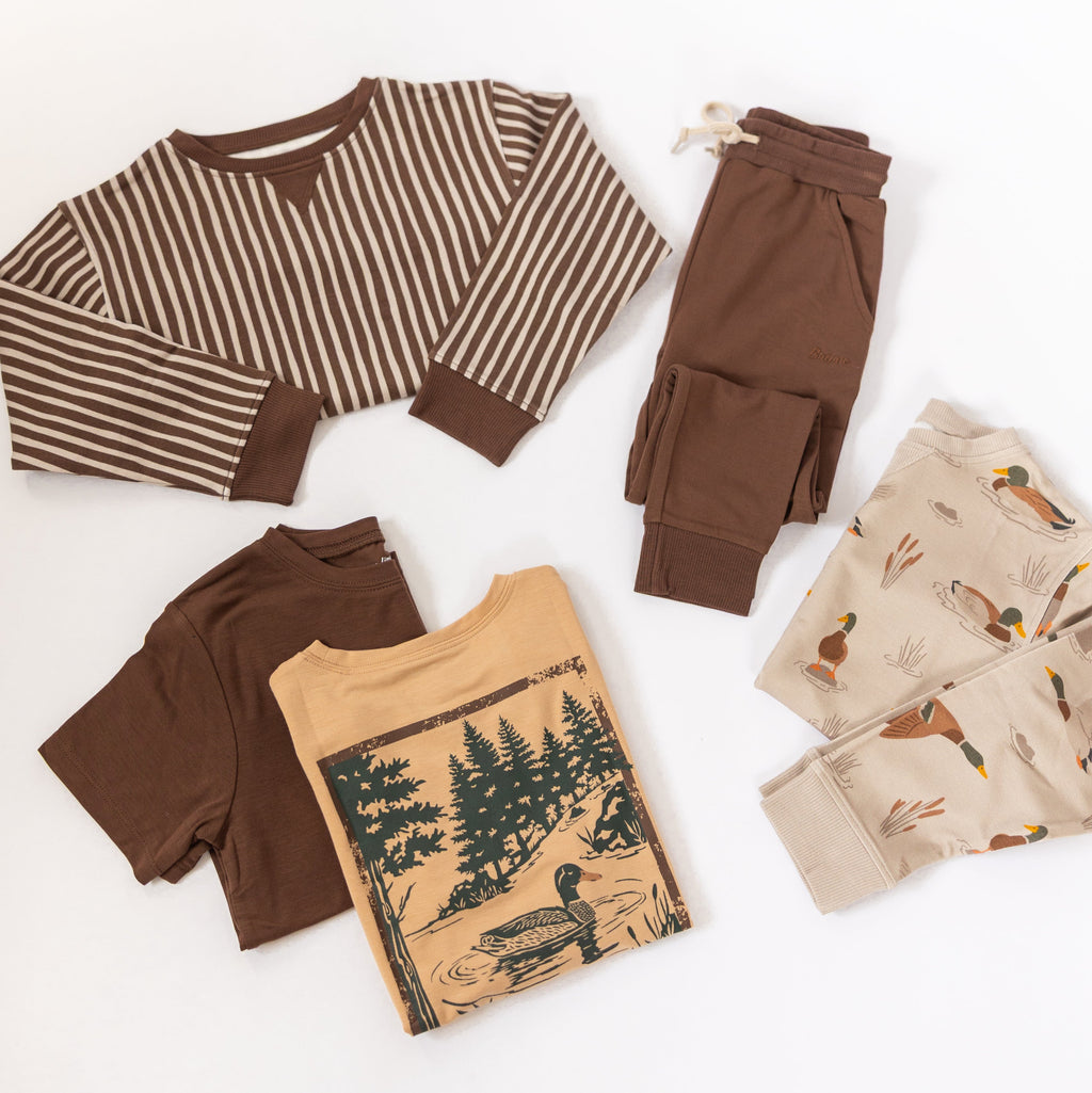 Brown Vertical Stripe Bamboo French Terry Pullover