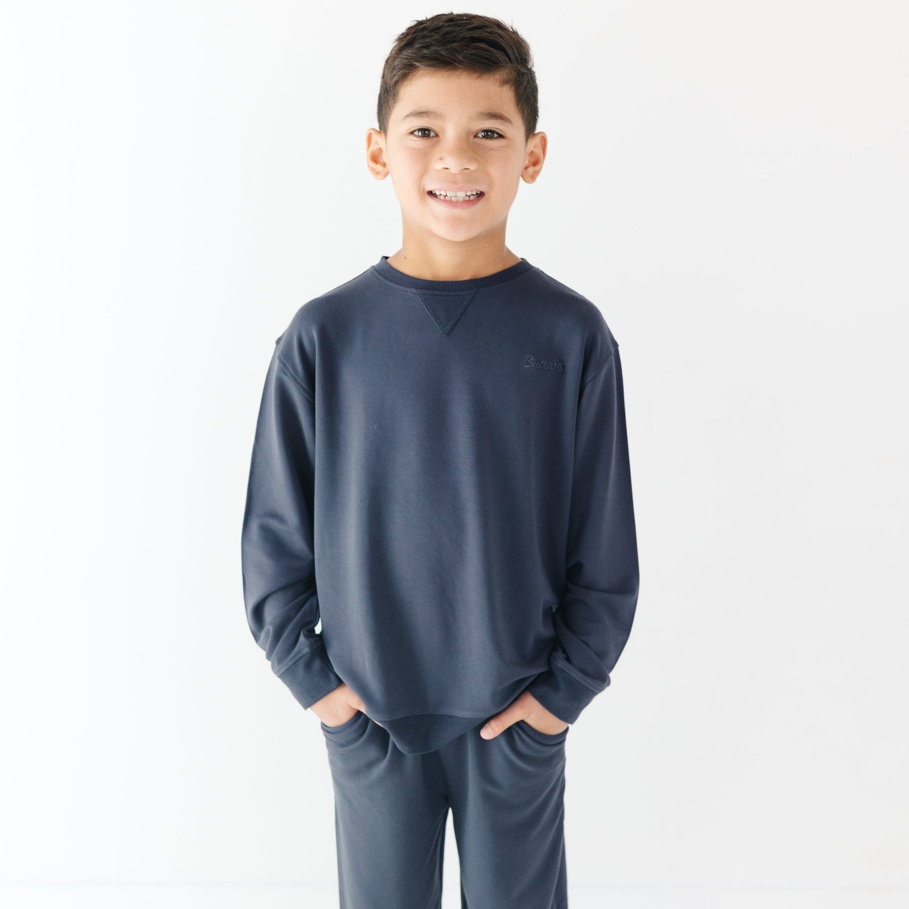 Dark Navy with Brave Embroidered Bamboo French Terry Pullover