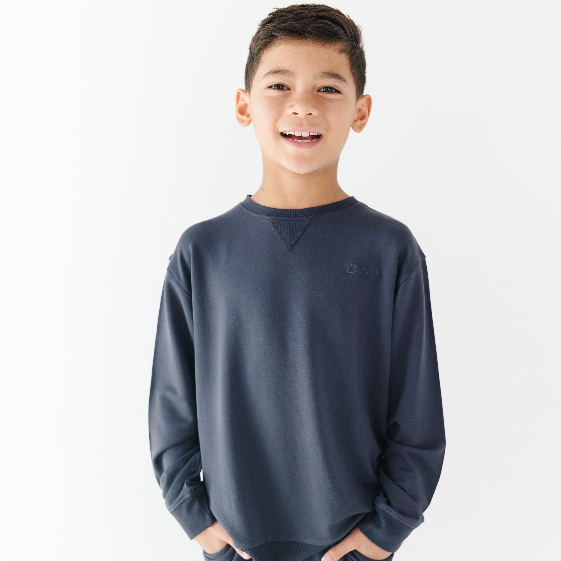 Dark Navy with Brave Embroidered Bamboo French Terry Pullover