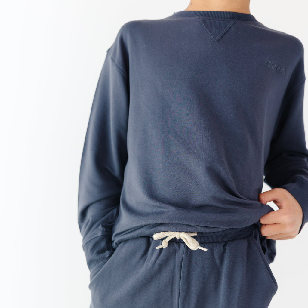 Dark Navy with Brave Embroidered Bamboo French Terry Pullover