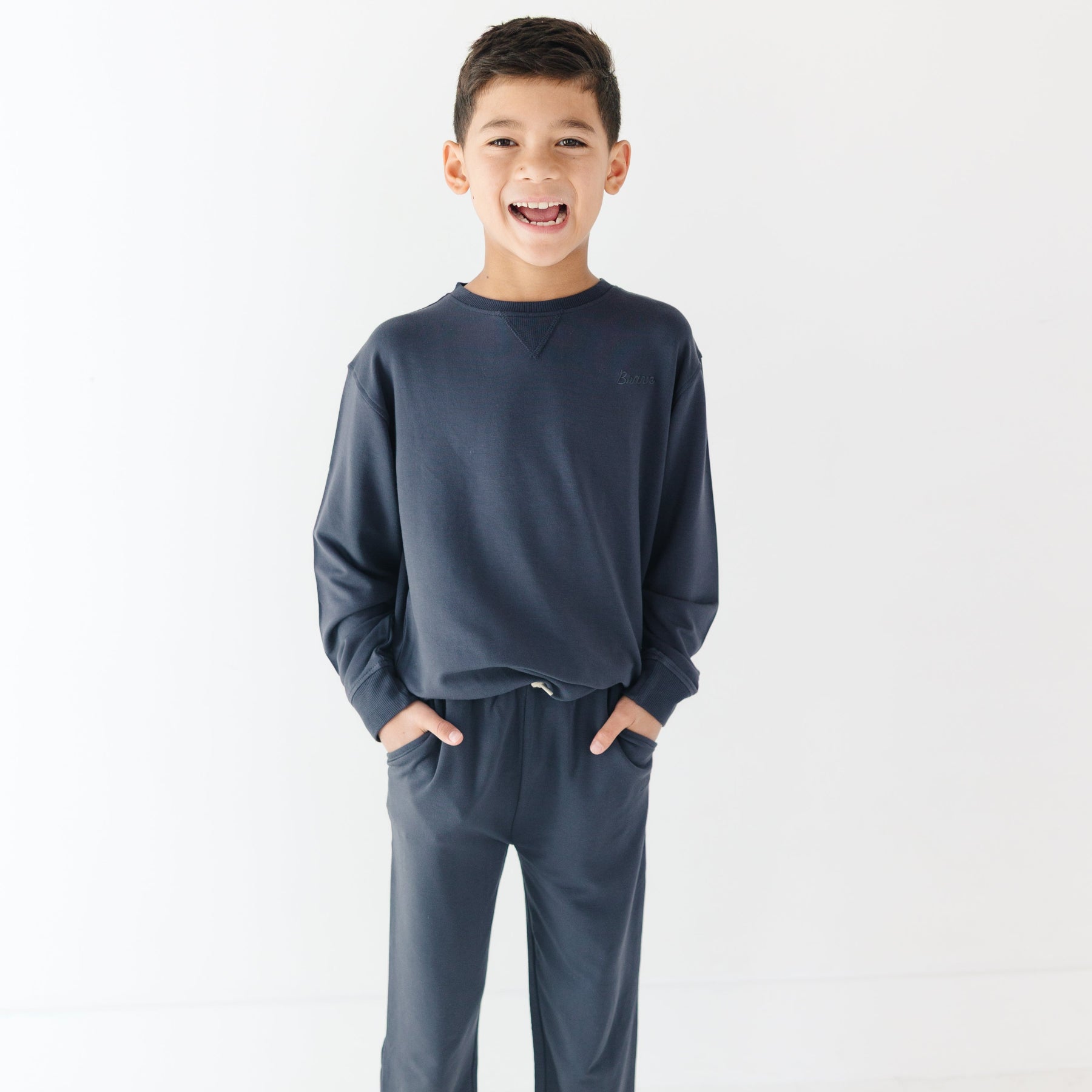 Dark Navy with Brave Embroidered Bamboo French Terry Pullover