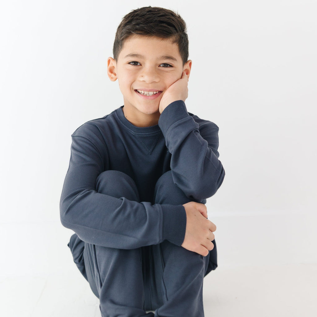 Dark Navy with Brave Embroidered Bamboo French Terry Pullover