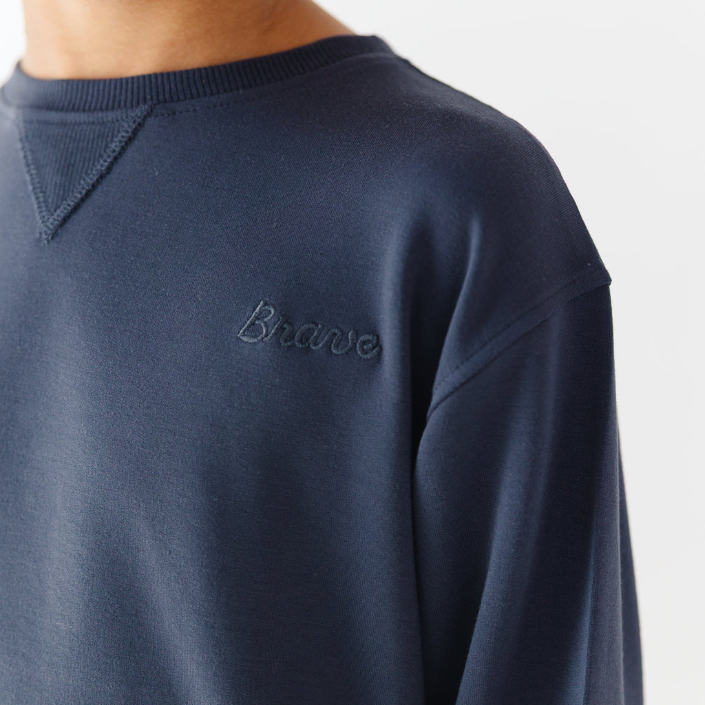 Dark Navy with Brave Embroidered Bamboo French Terry Pullover