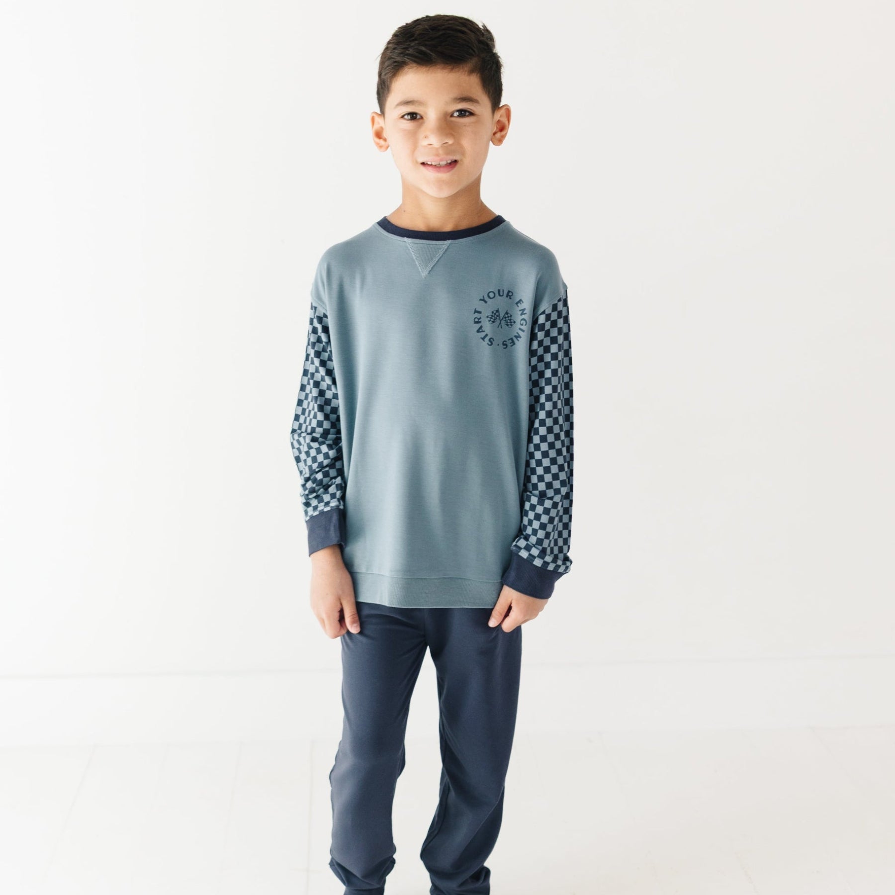 Slate Blue Start Your Engines Bamboo French Terry Pullover