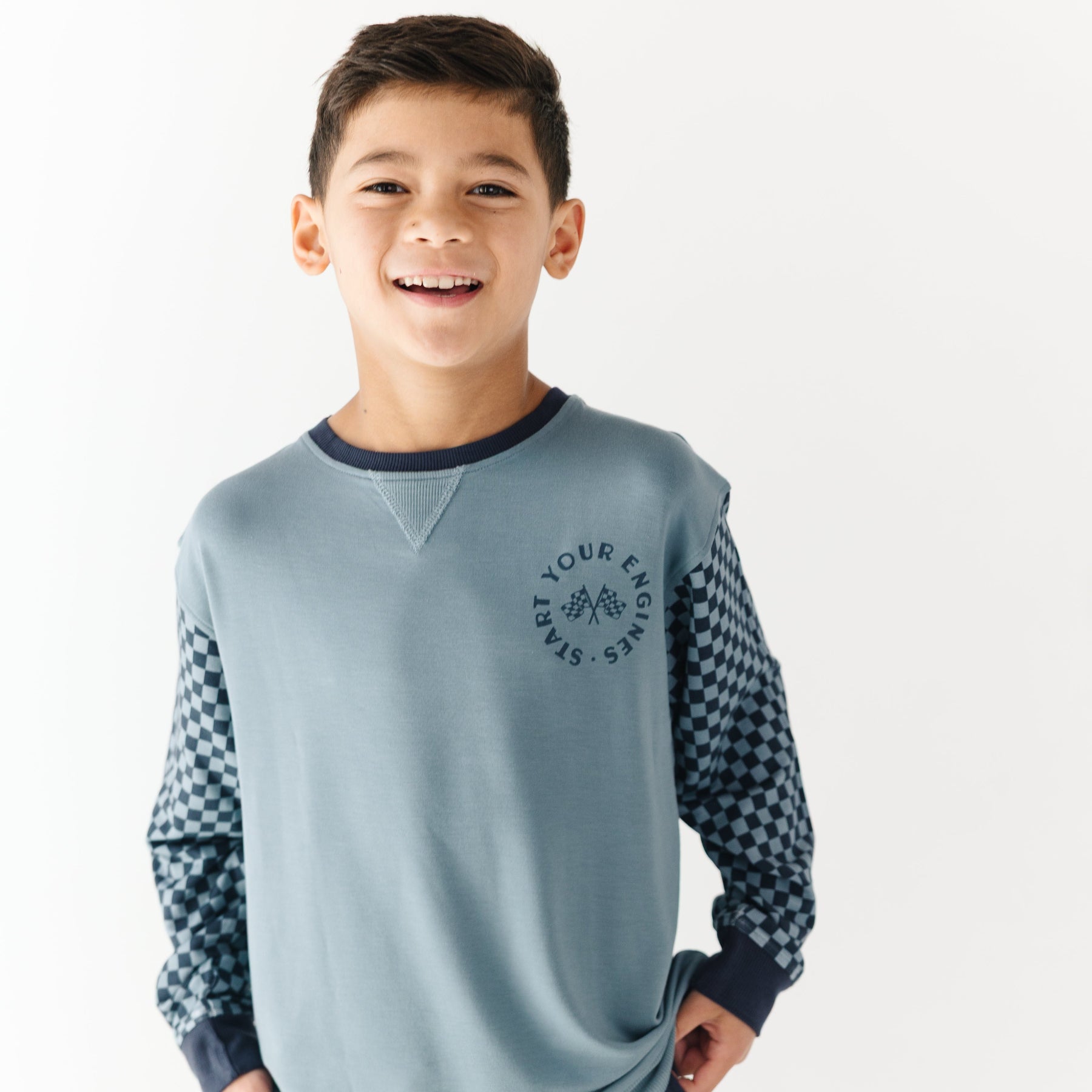 Slate Blue Start Your Engines Bamboo French Terry Pullover
