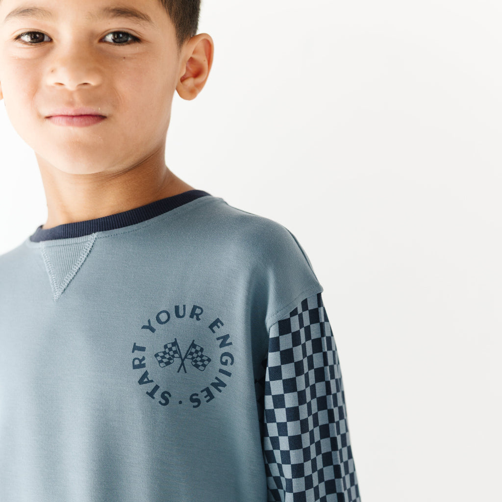 Slate Blue Start Your Engines Bamboo French Terry Pullover