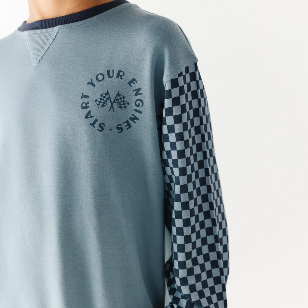 Slate Blue Start Your Engines Bamboo French Terry Pullover