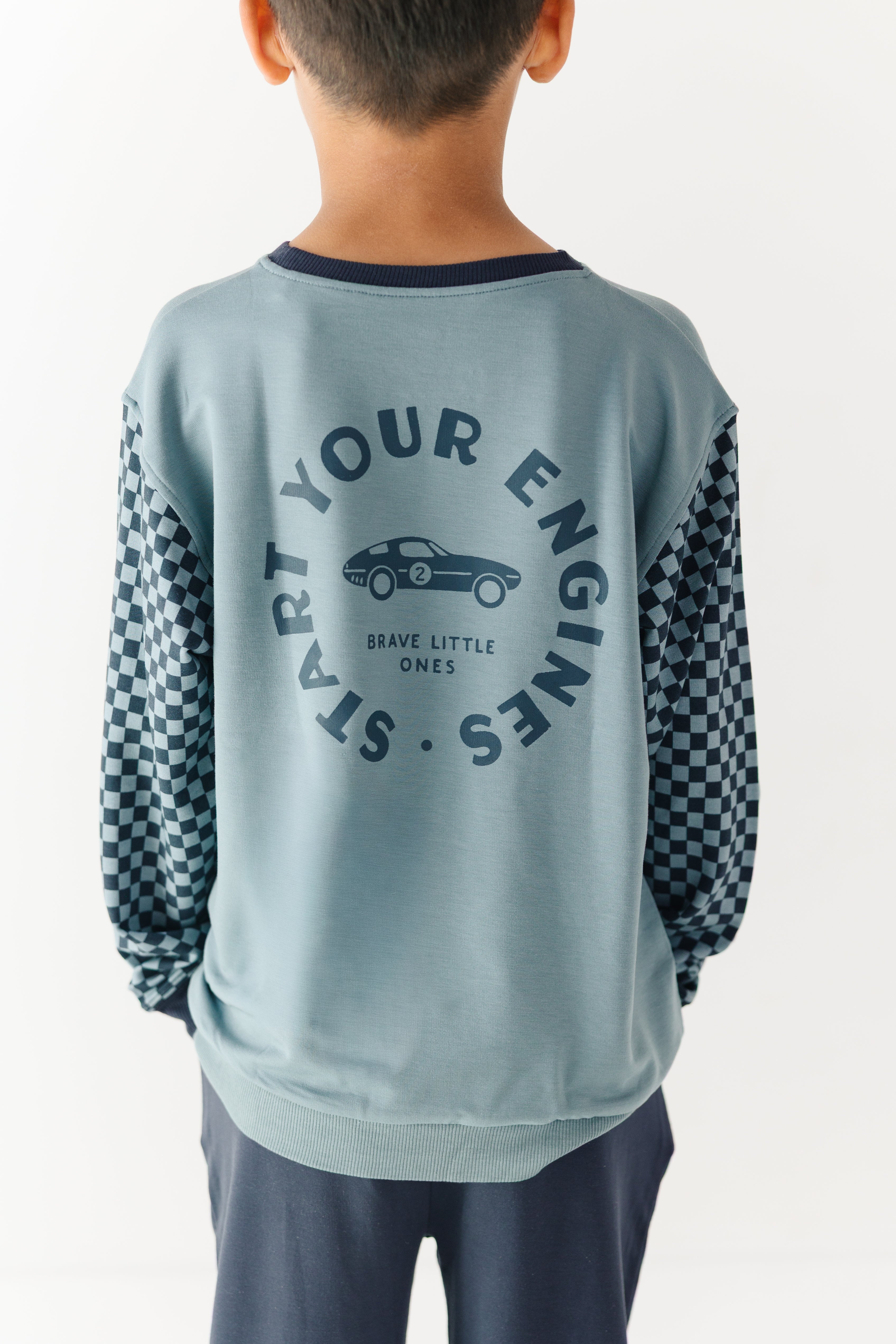 Slate Blue Start Your Engines Bamboo French Terry Pullover