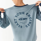 Slate Blue Start Your Engines Bamboo French Terry Pullover