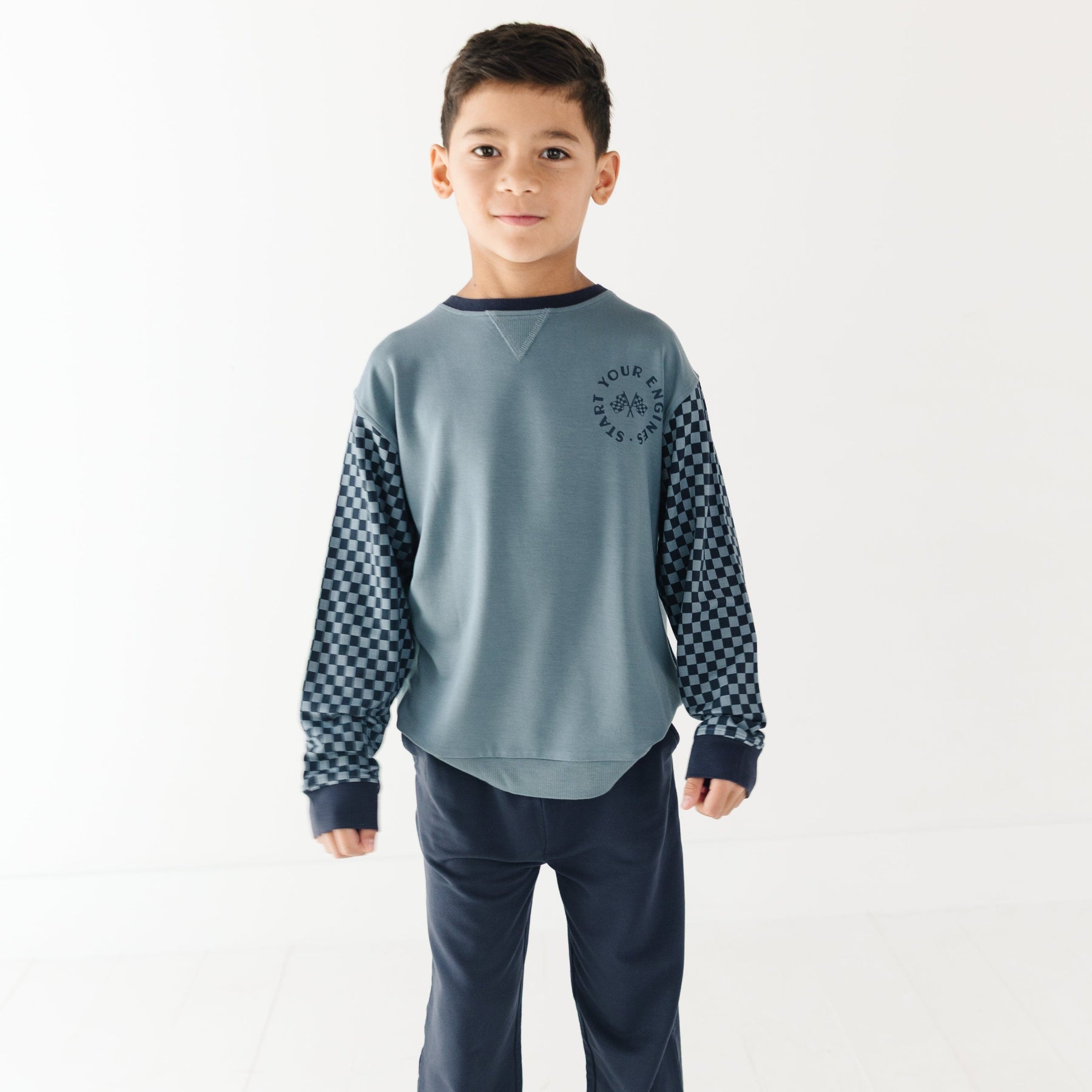 Slate Blue Start Your Engines Bamboo French Terry Pullover