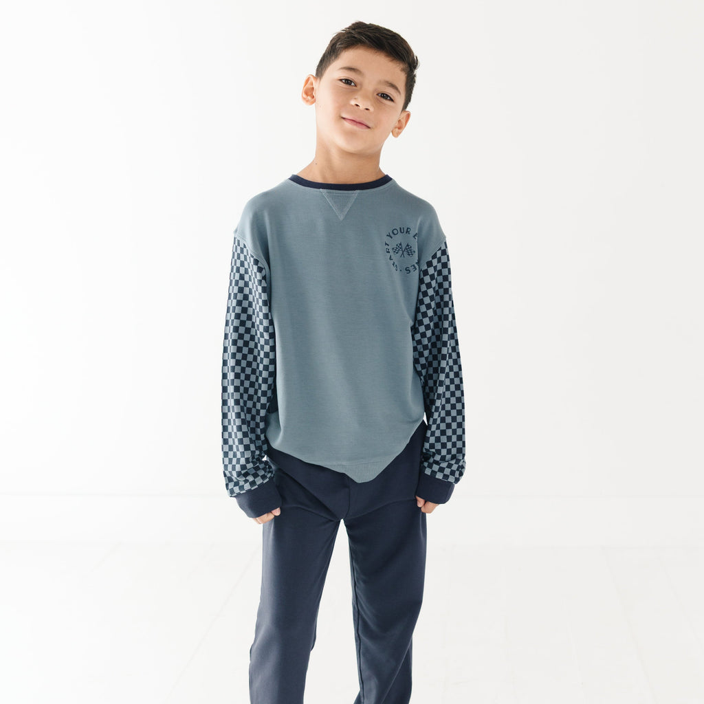 Slate Blue Start Your Engines Bamboo French Terry Pullover
