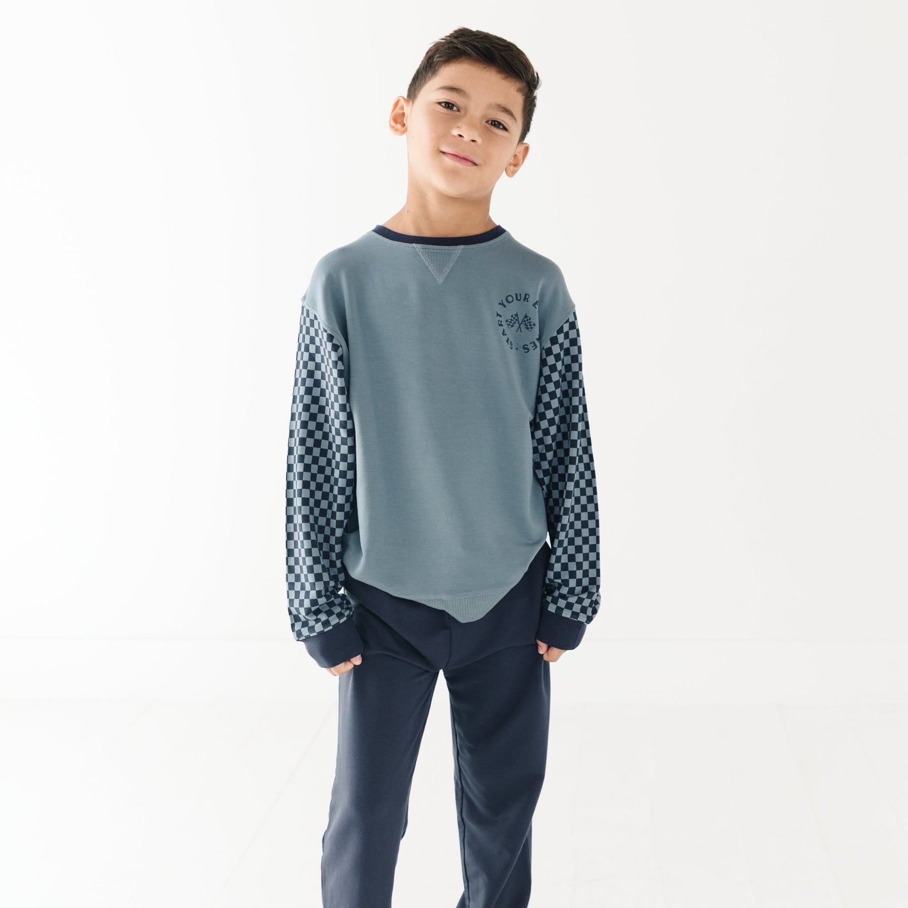 Slate Blue Start Your Engines Bamboo French Terry Pullover