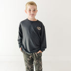 Midnight Charcoal With Camo Patch Bamboo French Terry Pullover