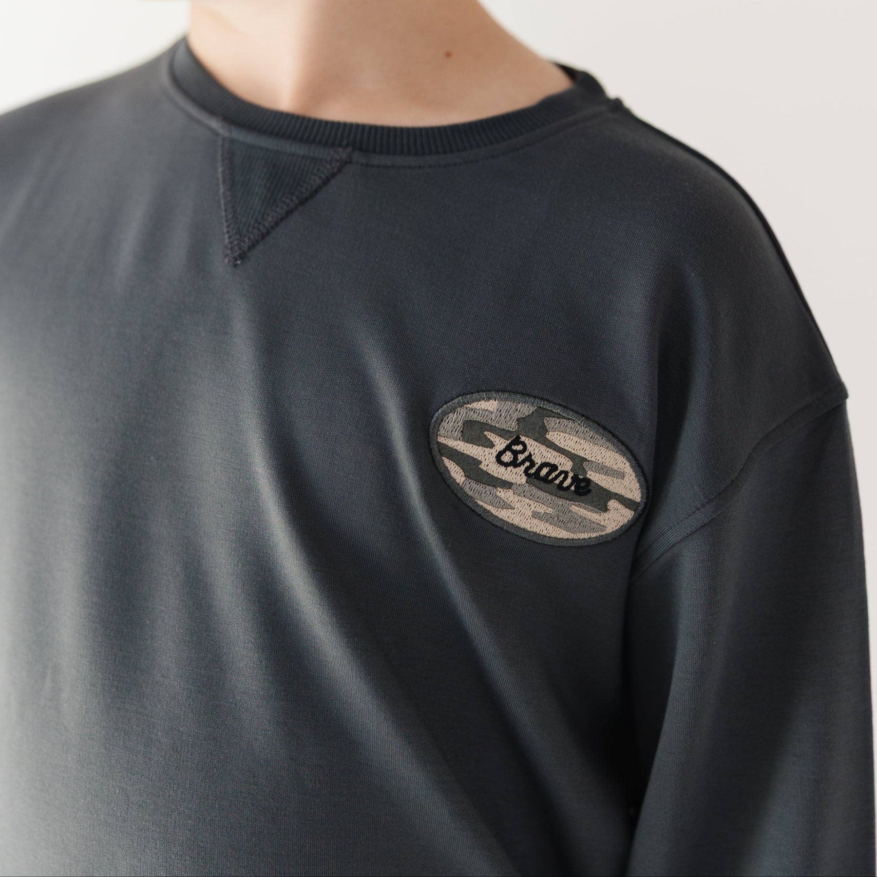 Midnight Charcoal With Camo Patch Bamboo French Terry Pullover
