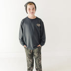 Midnight Charcoal With Camo Patch Bamboo French Terry Pullover