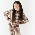 Dark Brown Gingham Bamboo French Terry Pullover & Jogger Set
