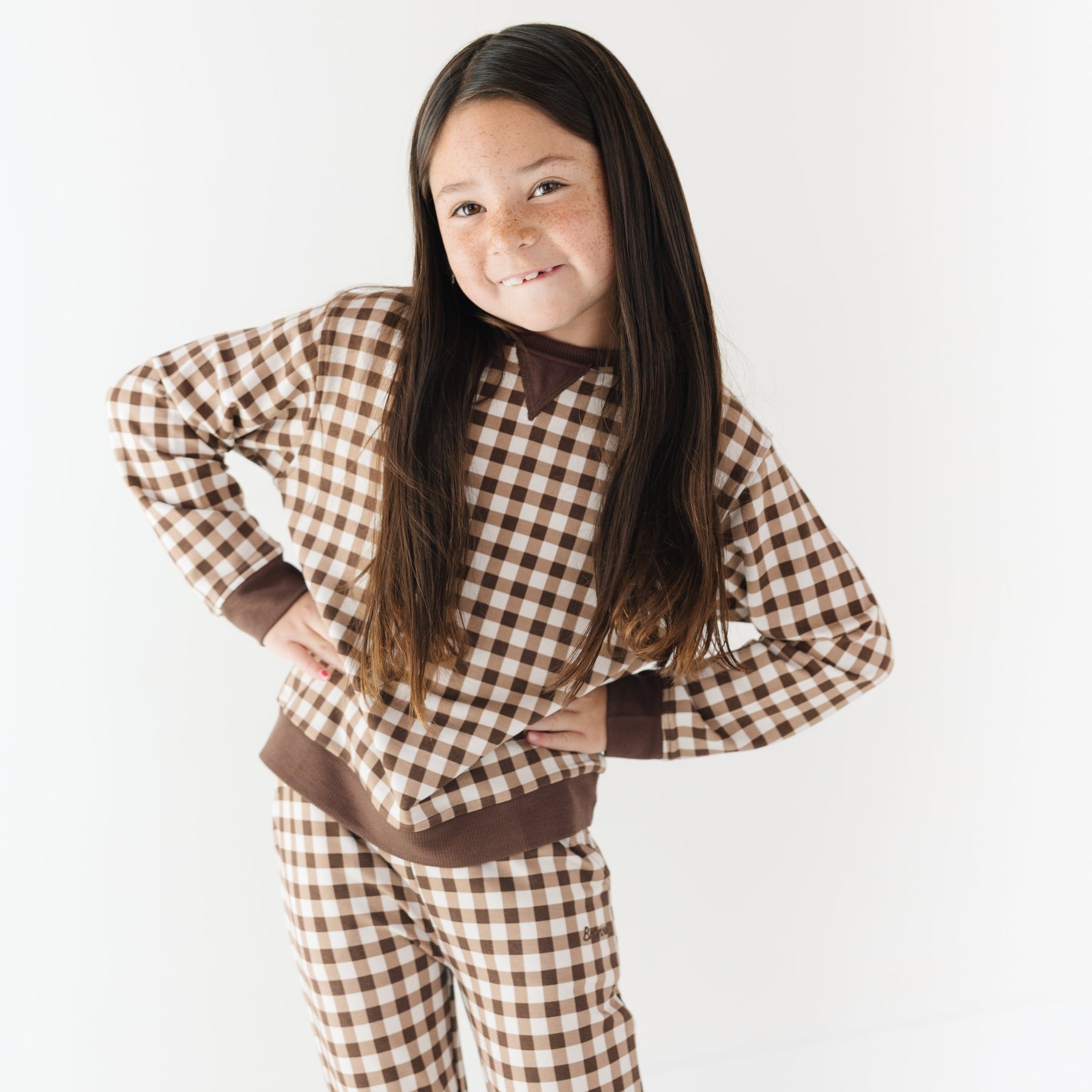 Dark Brown Gingham Bamboo French Terry Pullover