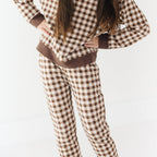 Dark Brown Gingham Bamboo French Terry Joggers